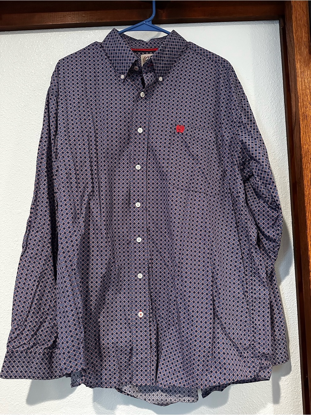 Cinch Men’s Navy Geometric Button-Down Shirt with Red Logo